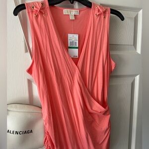 New Michael Kors Coral Sleeveless Wrap Top